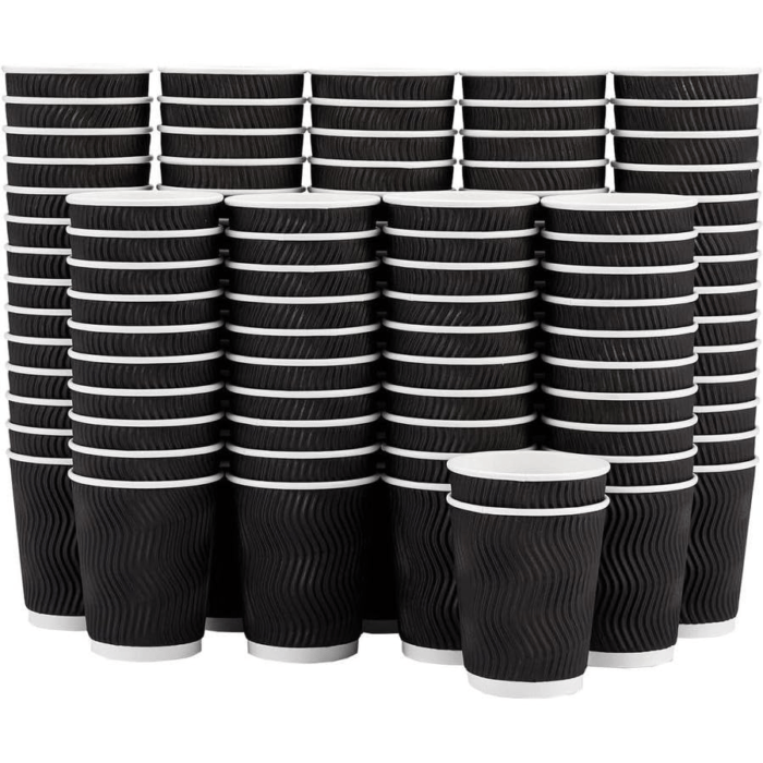 150ml Black Ripple Paper Cups (Pack of 100)