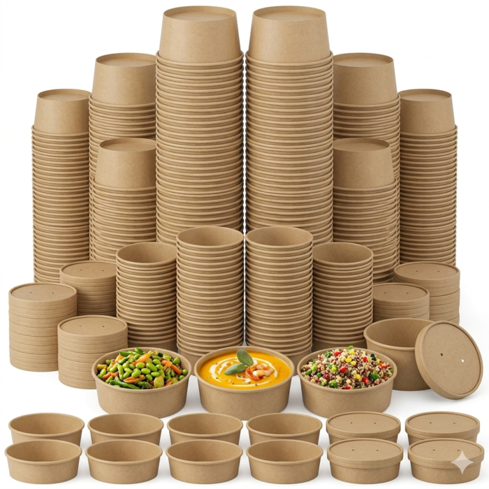 750ml Flat Bowl Brown with lid (Pack Of 100)