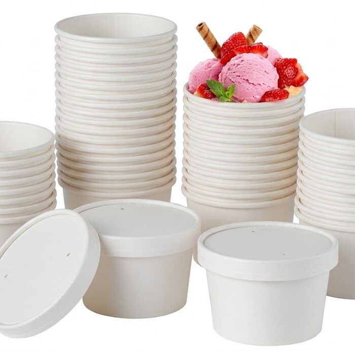 750ml Flat Bowl White with lid (Pack Of 100)